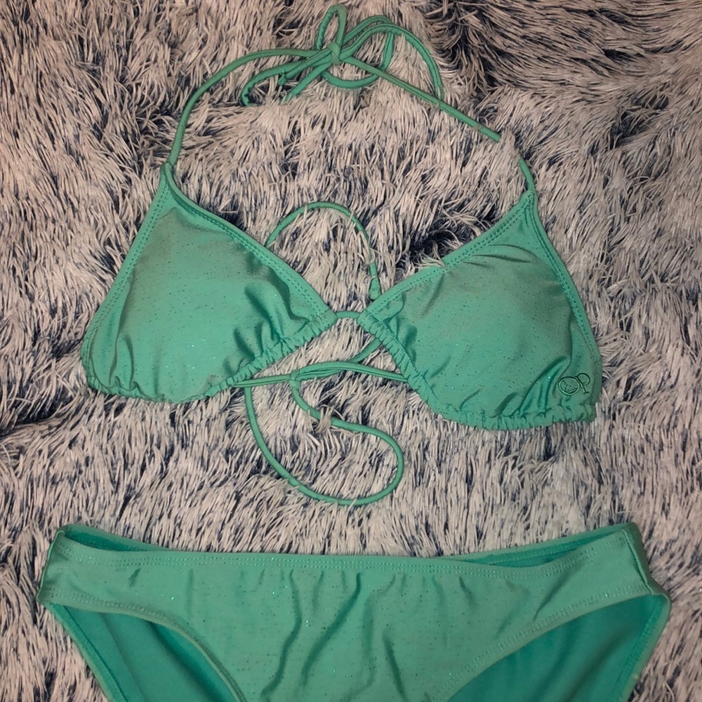Minty Blue Sparkly Triangle Bikini